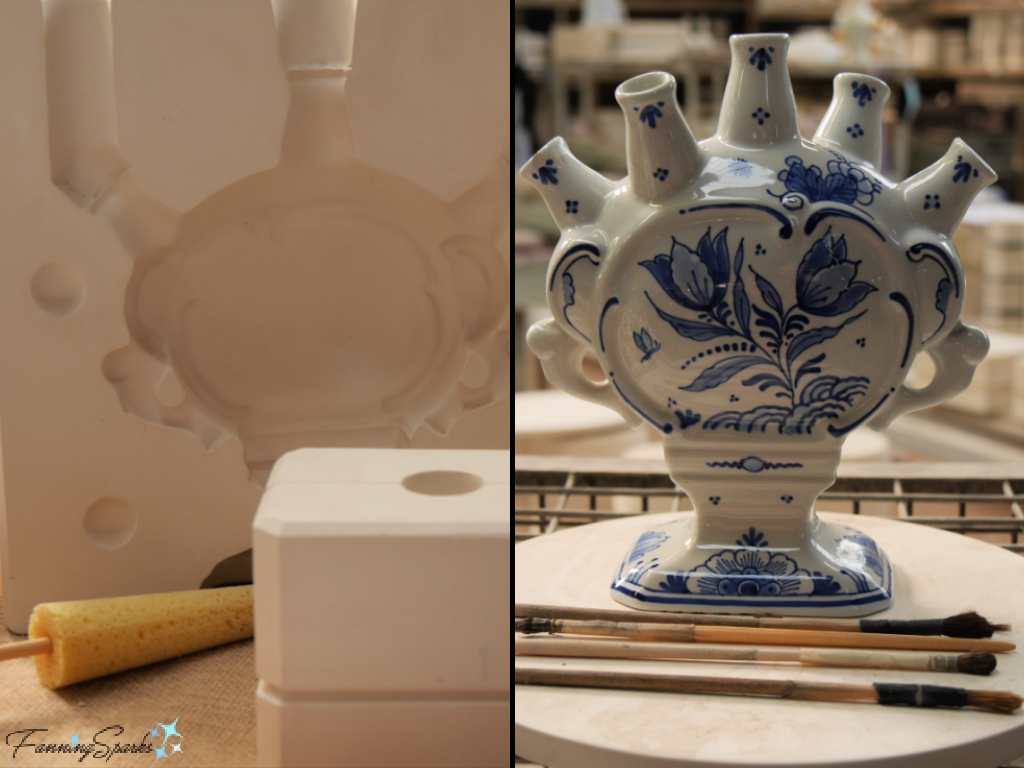 Royal Delft Multi-Spout Vase in Progress Mold and Finished   @FanningSparks