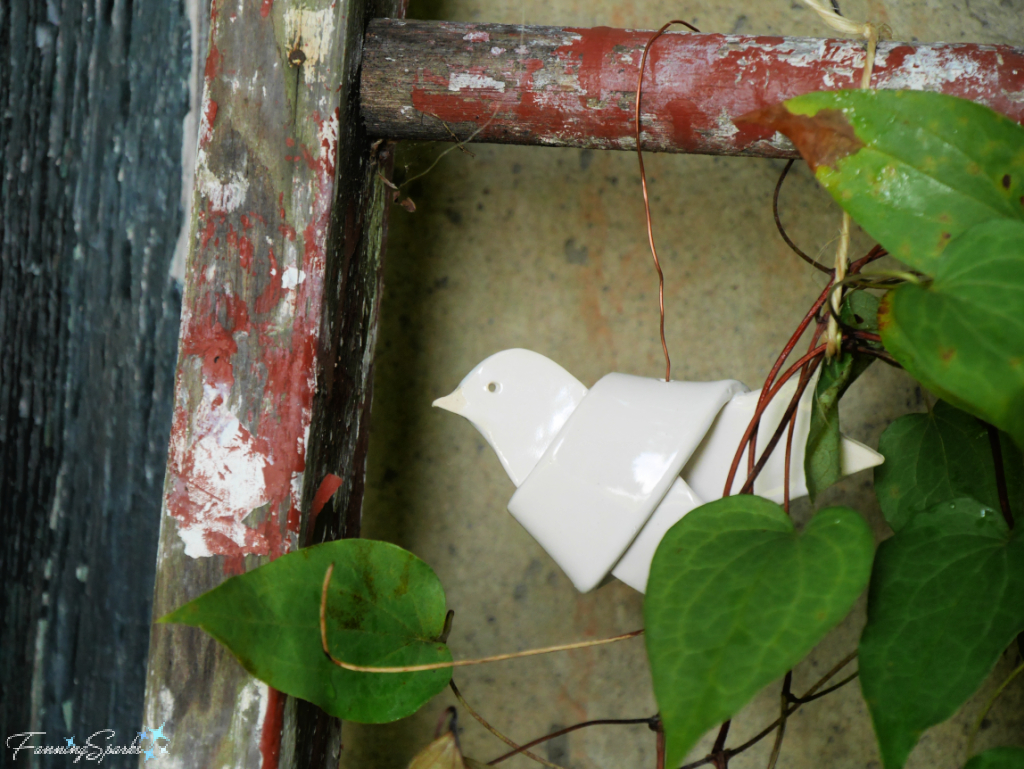 Knotted Ceramic Bird on Rustic Ladder   @FanningSparks