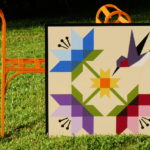 My Finished Lilies & Hummingbird Barn Quilt Block with Bench @FanningSparks