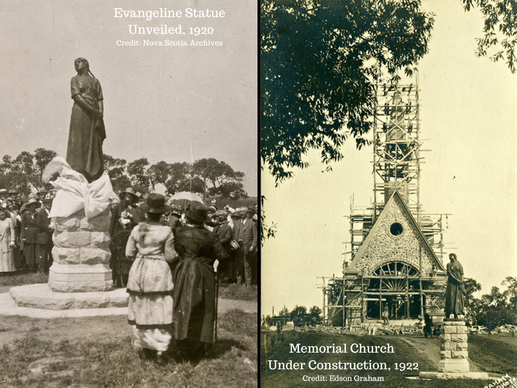 Evangeline Statue and Memorial Church at Grand Pré in 1920s   @FanningSparks