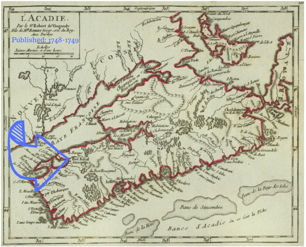 Map of Acadia 1748-1749 Port Royal Highlighted   @FanningSparks