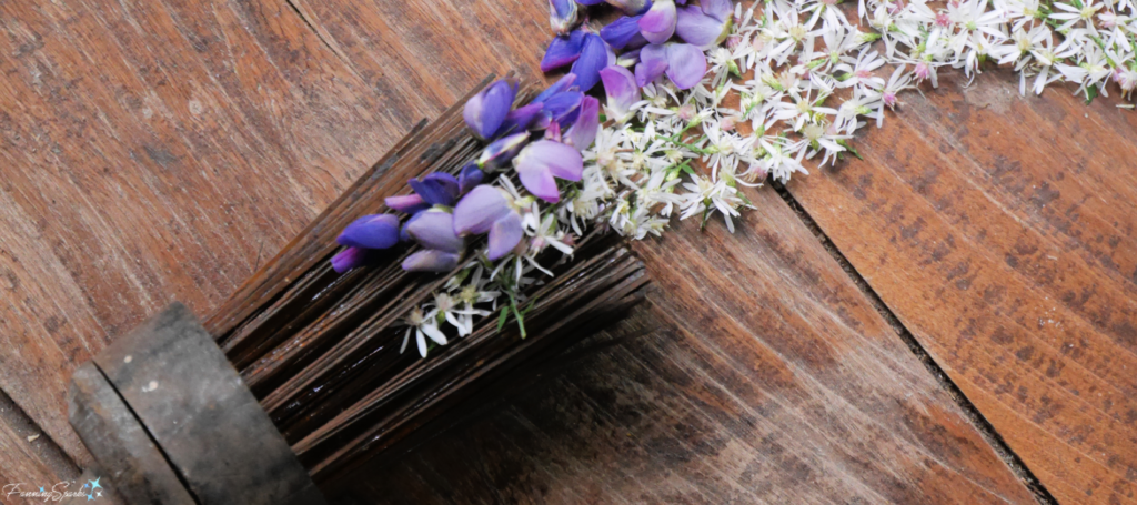 White Asters and Purple Lupines with Vintage Wire Brush @FanningSparks