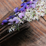 White Asters and Purple Lupines with Vintage Wire Brush @FanningSparks