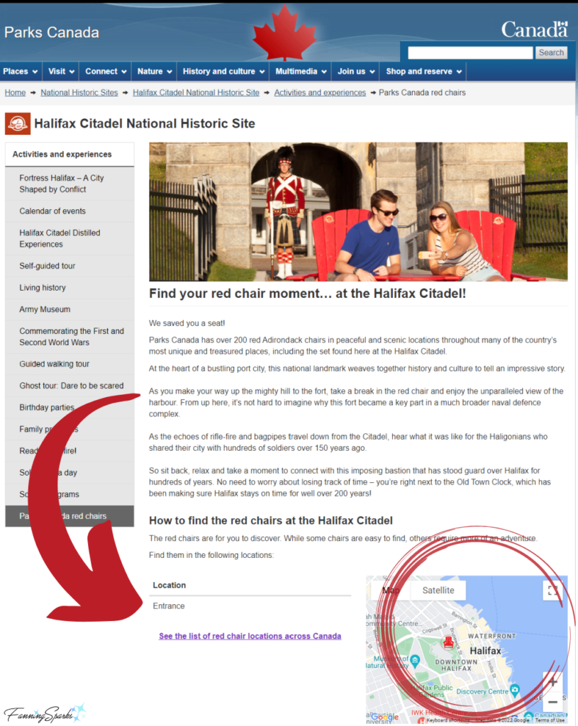 Marked Screenshot – Canada Parks Halifax Citadel National Historic Site Red Chairs   @FanningSparks