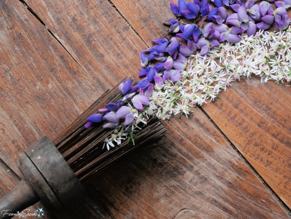 White Asters and Purple Lupines with Vintage Wire Brush   @FanningSparks