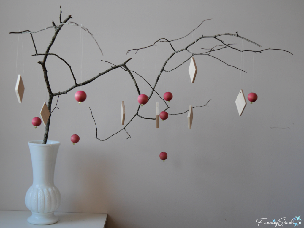 Branch with Wooden Bead and Diamond Ornaments   @FanningSparks