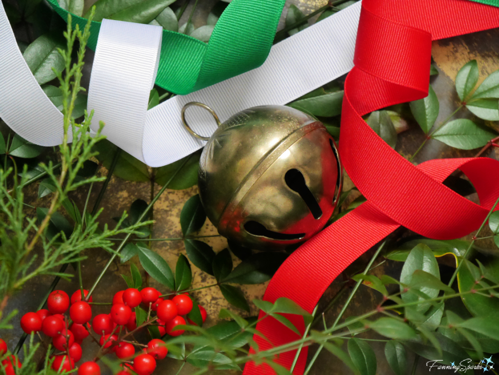 My Brass Sleigh Bell with Ribbons and Greenery   @FanningSparks