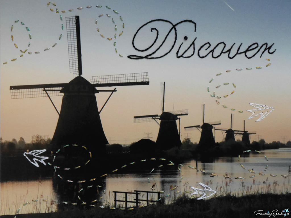 Kinderdijk Windmills Stitched with Discover My Word for 2023  @FanningSparks