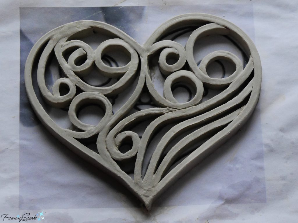 Heart-Shaped Trivet Formed from Clay Strips    @FanningSparks