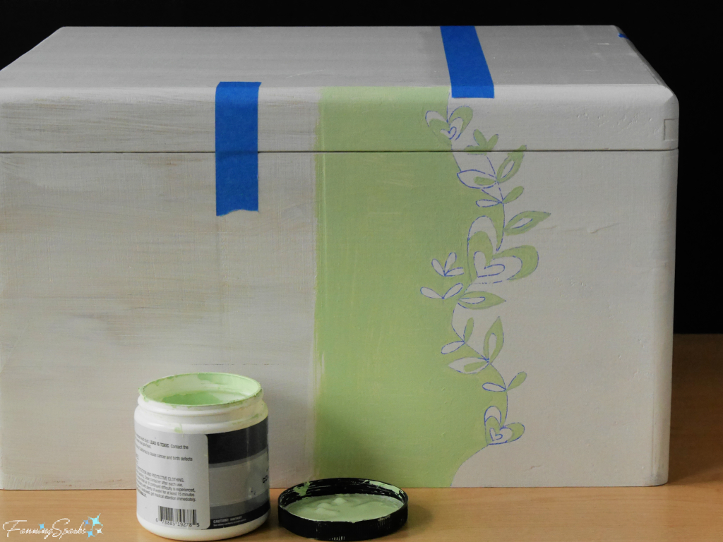 Painting the Hearts and Leaves Border on File Storage Box   @FanningSparks