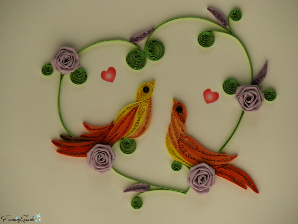 Pair of Quilled Birds in a Heart on Greeting Card by Quilling Card   @FanningSparks