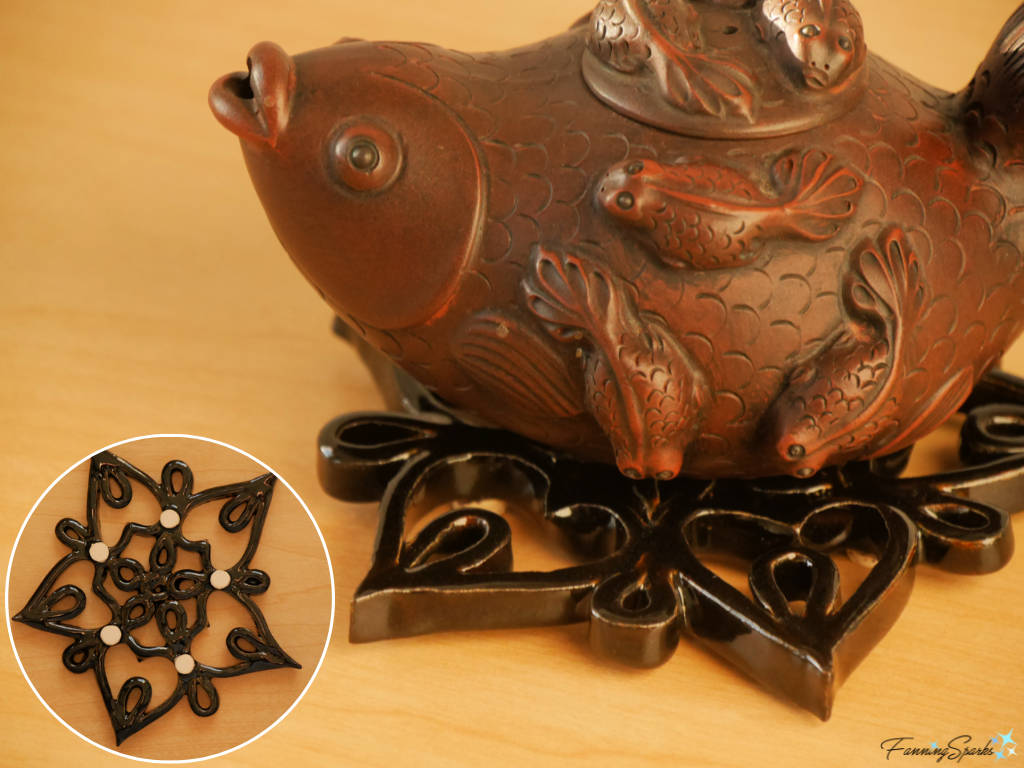 Snowflake Ceramic Trivet with Fish Teapot   @FanningSparks