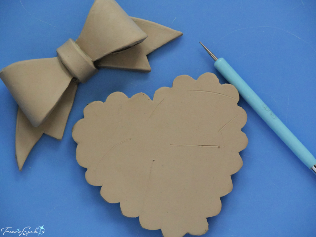 Preparing to Attach Bow to Lid of Ceramic Valentines Heart Box   @FanningSparks