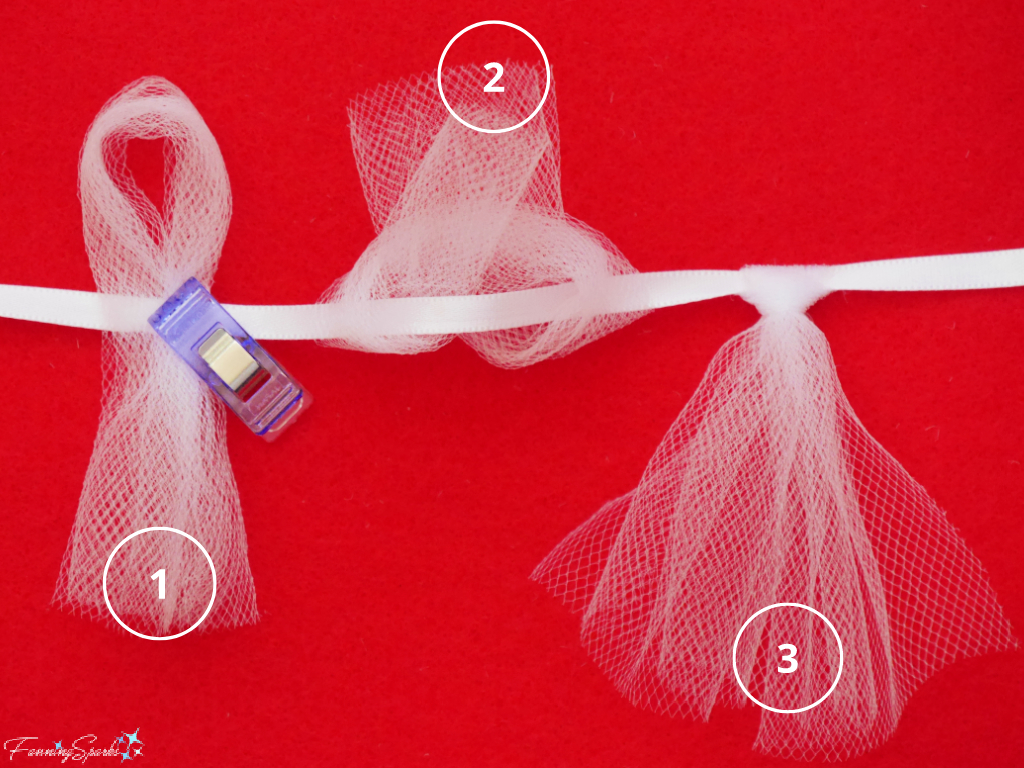 Tying Tulle to Ribbon for Dress Skirt for Froufrou Sachet in 3 Steps   @FanningSparks