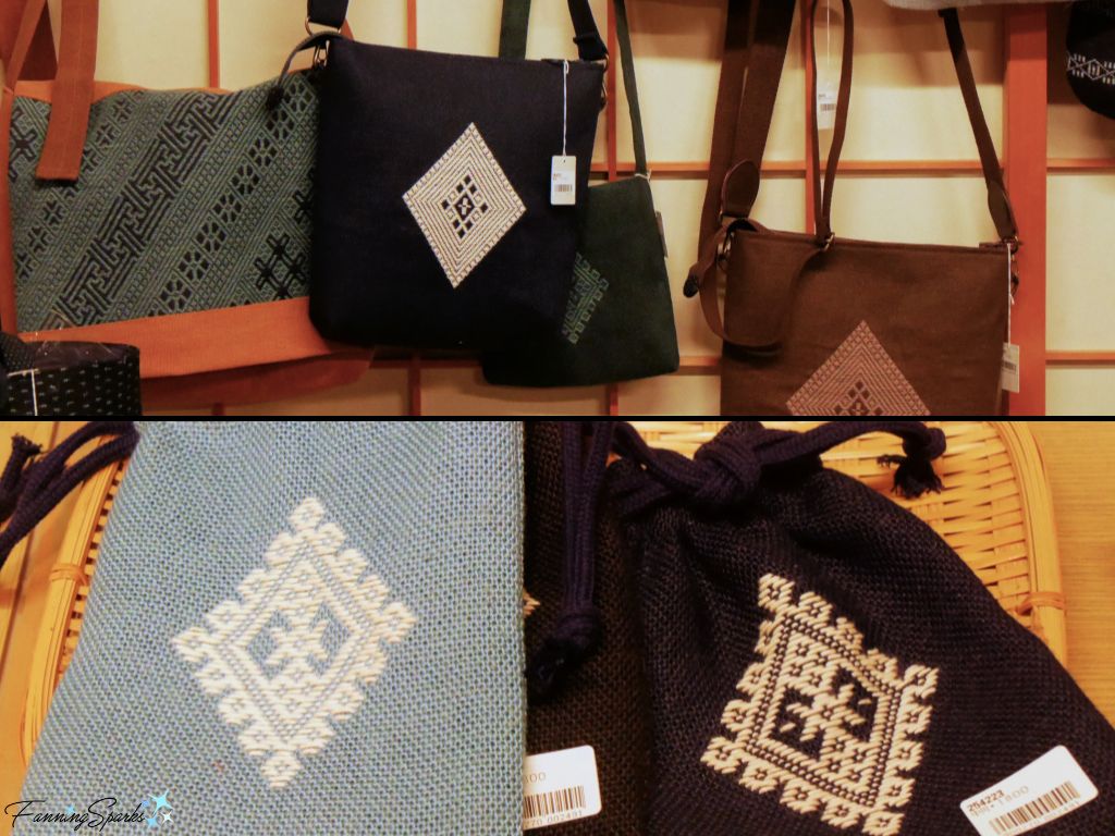 Handbags and Drawstring Bags with Kogin Stitching at Tsugaru Craft Center Japan   @FanningSparks