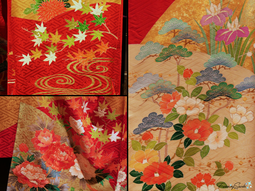 Kimono in Red with Gold Fans at Kyoto Museum of Crafts and Design collage   @FanningSparks