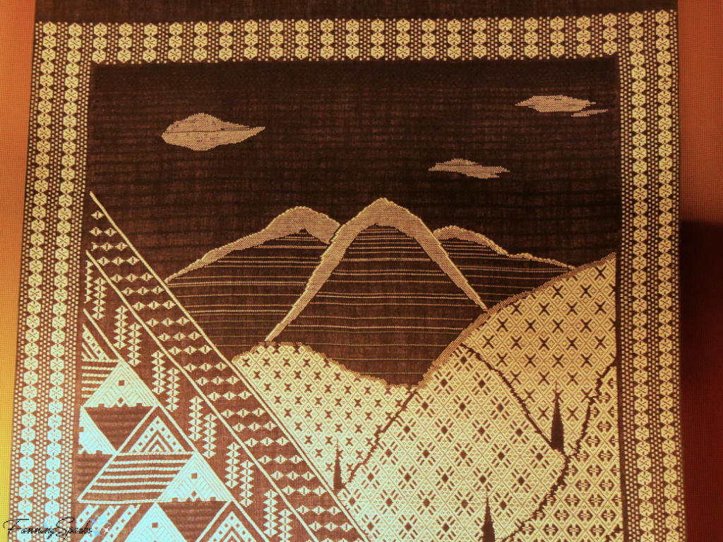 Kogin Stitched Wall Hanging with Mountains at Tsugaru Craft Center Japan   @FanningSparks 