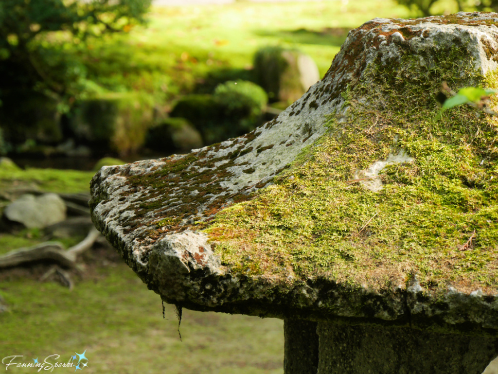 Closeup Moss-Capped Stone Lantern in Kenrokuen Garden in Kanazawa Japan   @FanningSparks