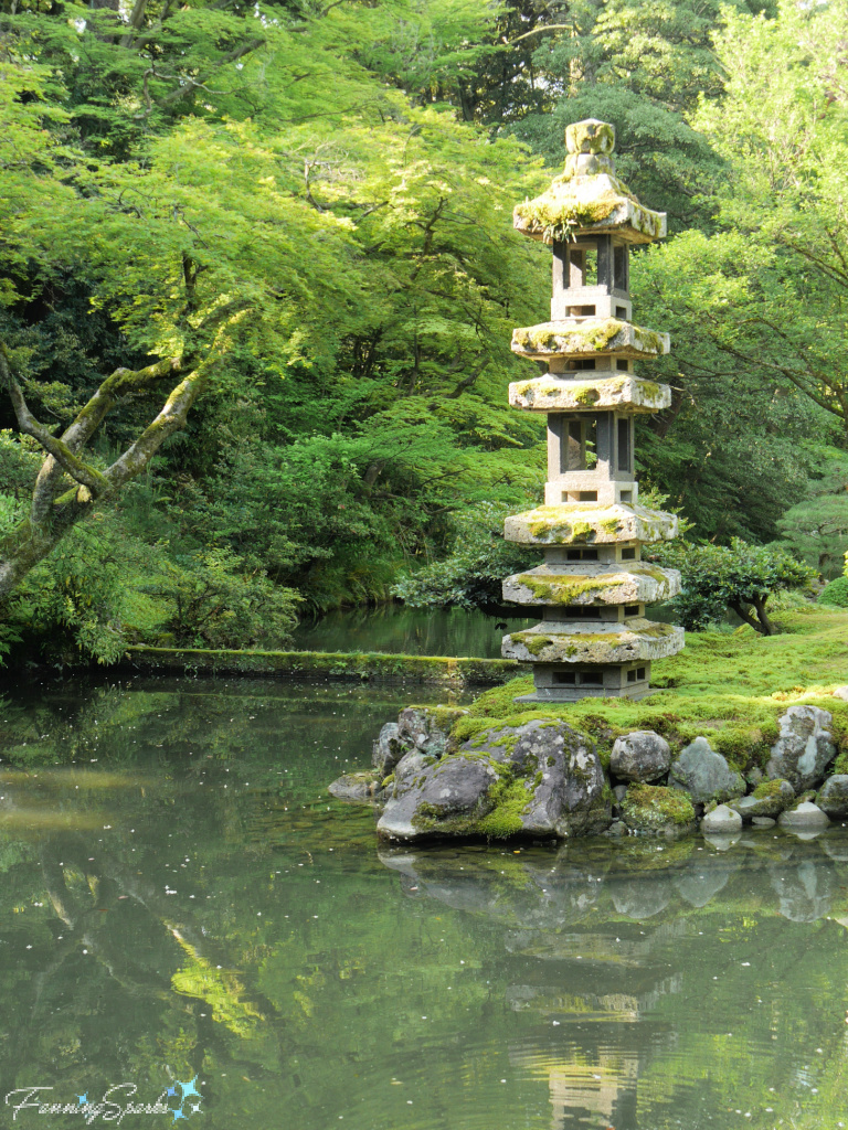 Kaisekito Pagoda on Hisagoika Pond in Kenrokuen Gardens in Kanazawa Japan   @FanningSparks