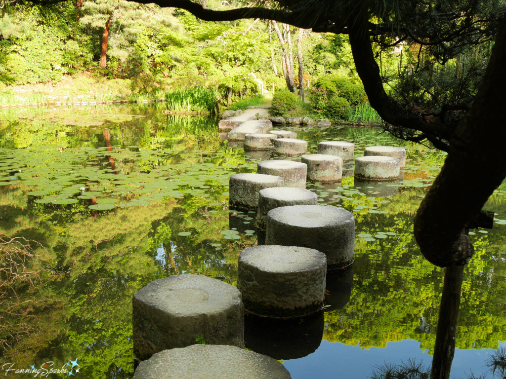 Round Stepping Stones across Pond in Heian Jingu Shrine Gardens in Kyoto Japan     @FanningSparks