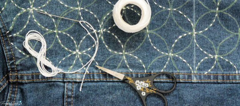 Stitching Shippo-tsunagi Seven Treasures Pattern on Denim Jacket @FanningSparks