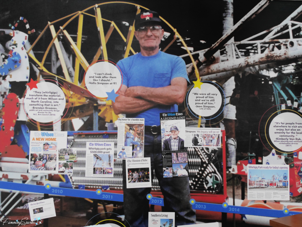 Photo Wall of Vollis Simpson News Articles at Whirligig Museum in Wilson NC   @FanningSparks