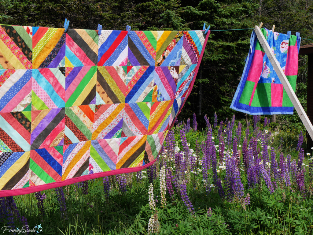 Quilts on Propped Clothesline in Port Union Newfoundland   @FanningSparks