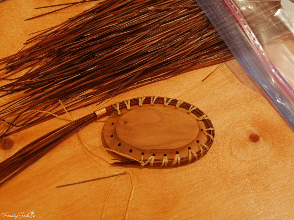 First Row in Progress on my Pine Needle Basket @FanningSparks