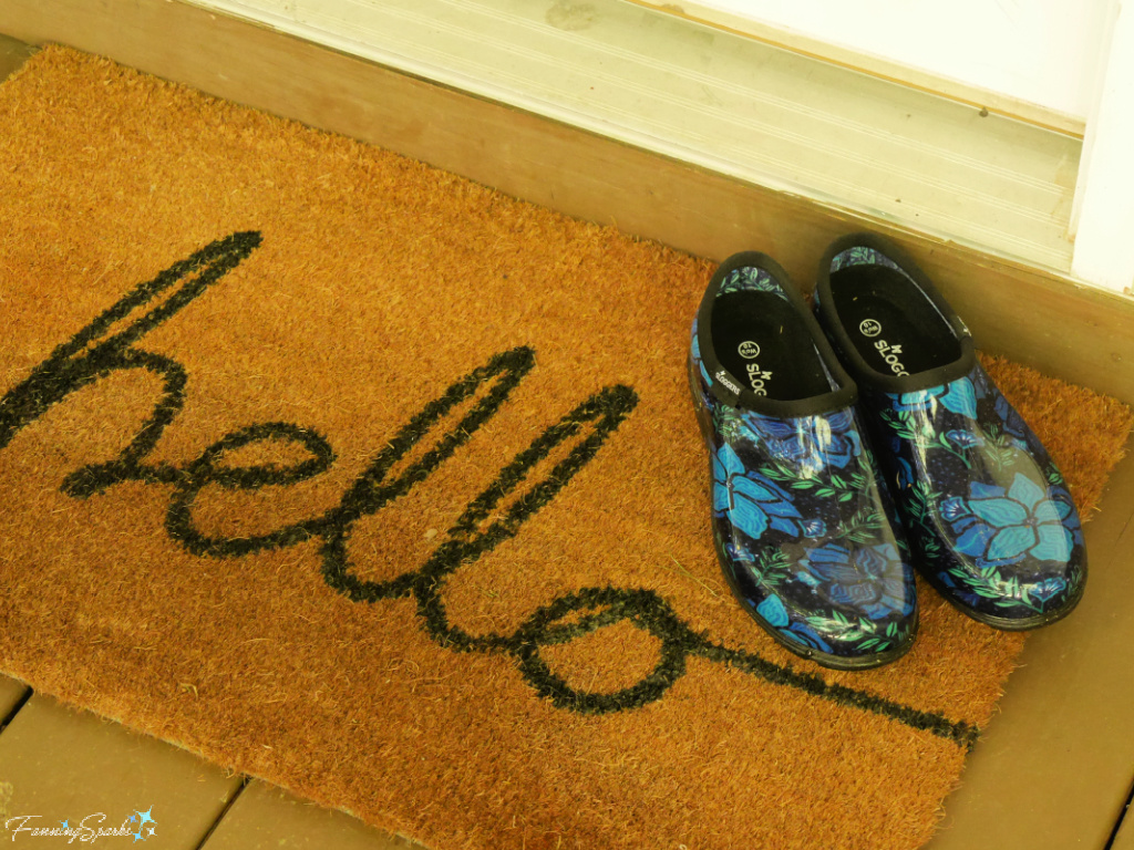 My Favorite Gardening Shoes on Door Mat   @FanningSparks