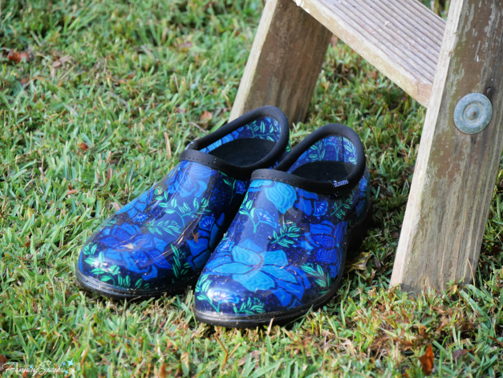 My Favorite Gardening Shoes on Step Stool   @FanningSparks