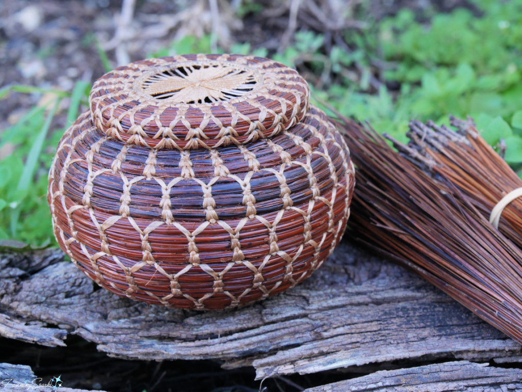 Pine Needle Basket Covered Jar by Pam Hermann   @FanningSparks