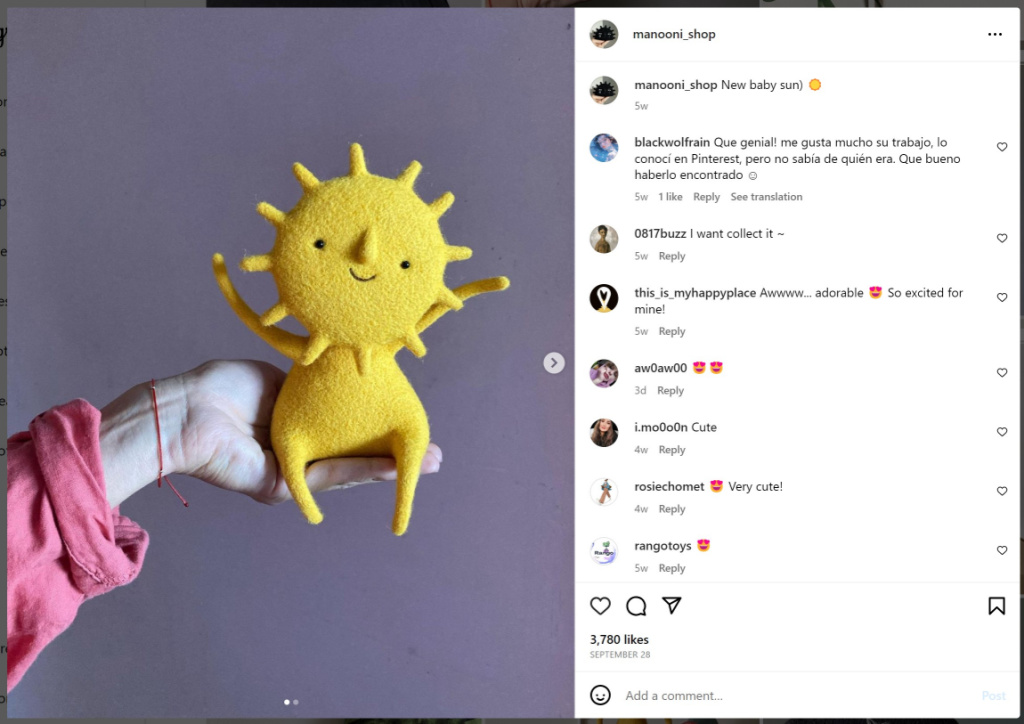 Baby Sun by MANOONI - Instagram Screenshot