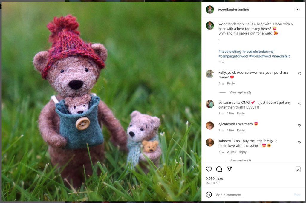 Bryn Bear with Babies by Woodlander sOnline - Instagram Screenshot