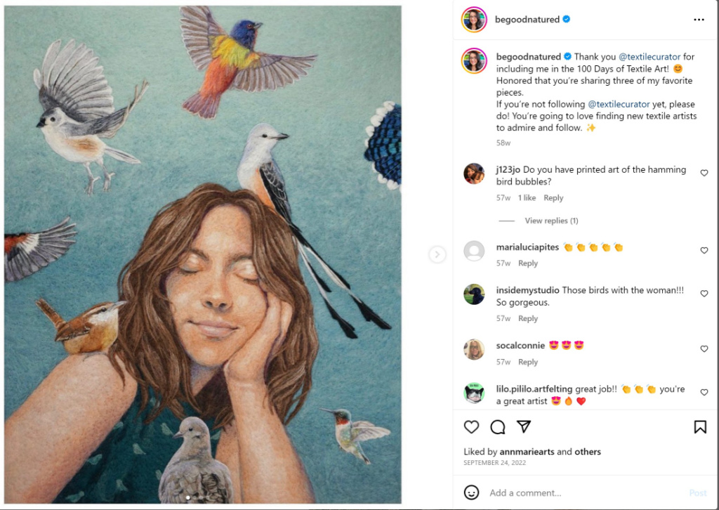 Portrait of Girl with Birds by Be Good Natured - Instagram Screenshot