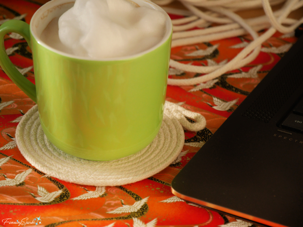 Coffee Cup on Coiled Rope Coaster Close   @FanningSparks