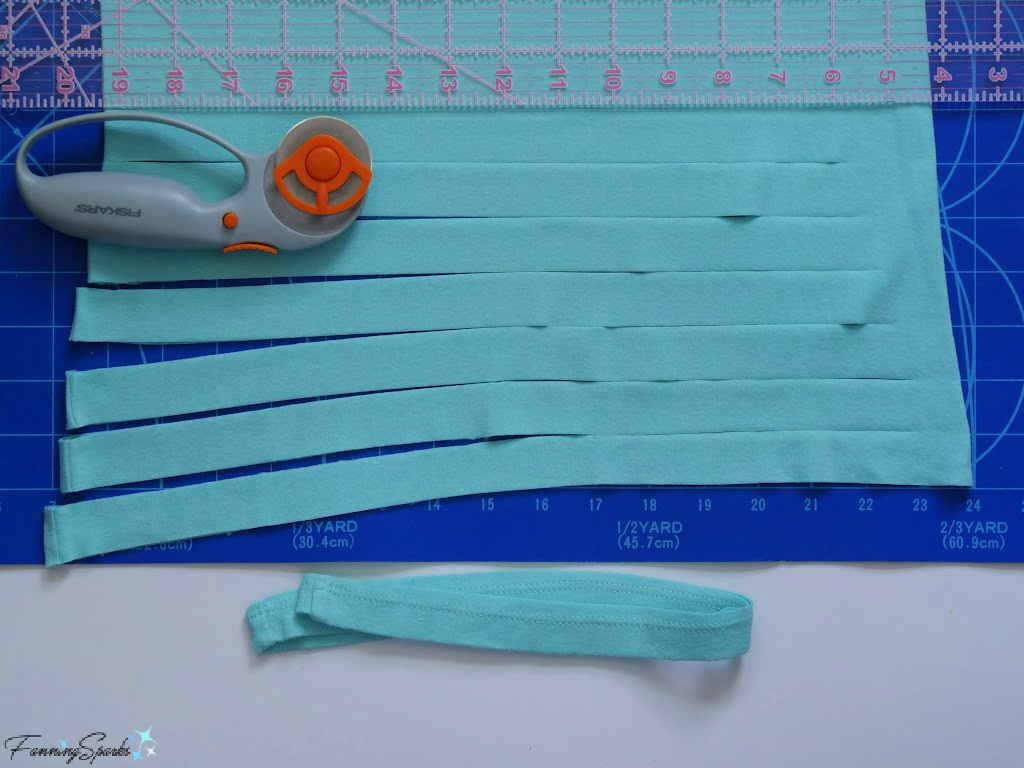 Making T-Shirt Yarn – Cut into 1-inch Strips Stopping Before Fold   @FanningSparks