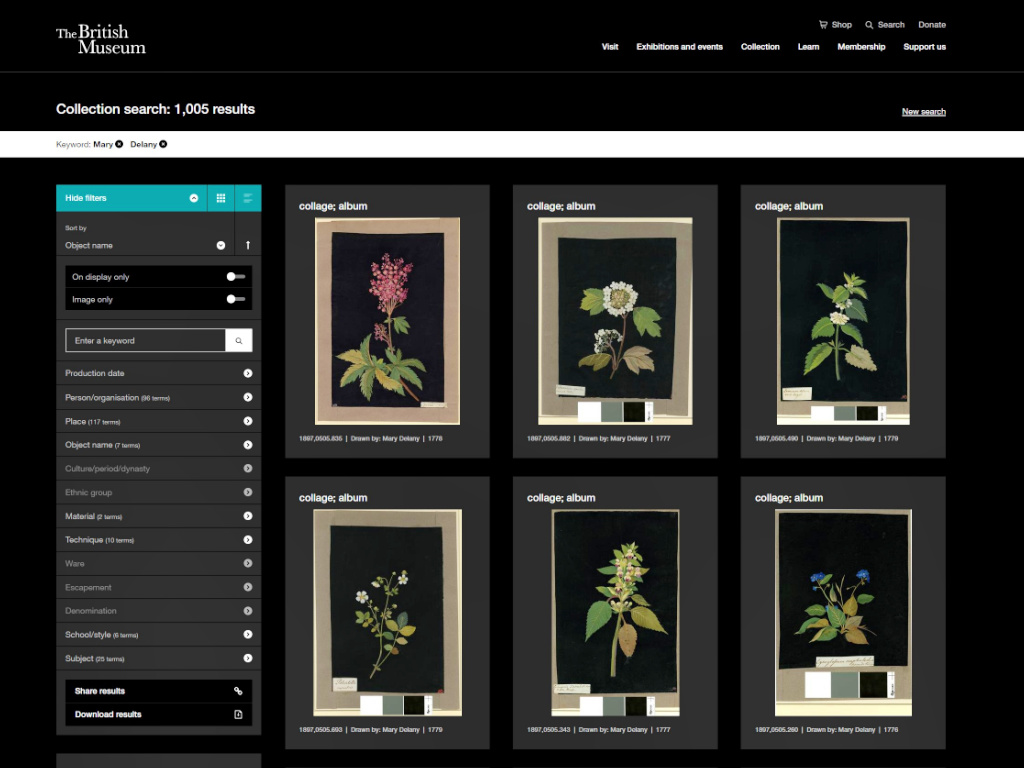 British Museum Collection Online - Mary Delany Collection Screenshot  @FanningSparks