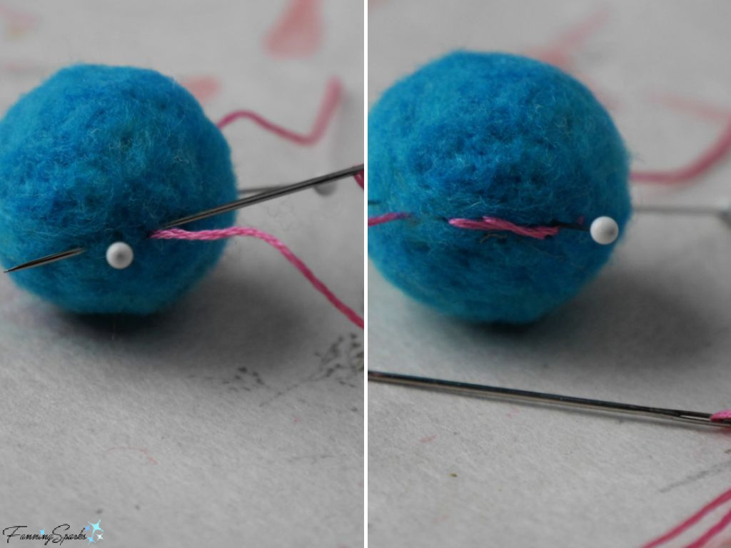 Outline Stitch Around Center of Felted Wool Ball   @FanningSparks