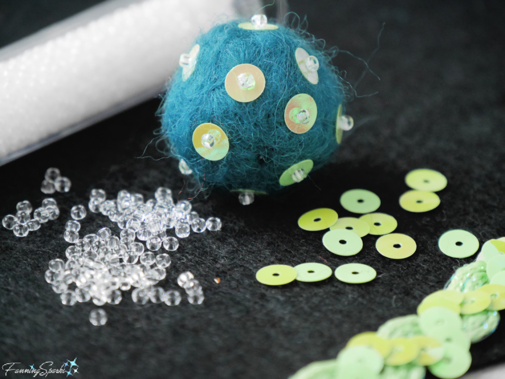 Sequin Decorations on Felted Wool Ball   @FanningSparks