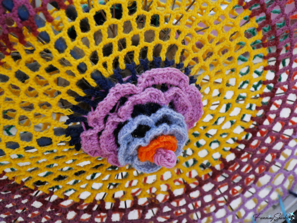 Bicycle Wheel in Crochet Yarn Bomb at Municipal Library of Aveiro Portugal   @FanningSparks   