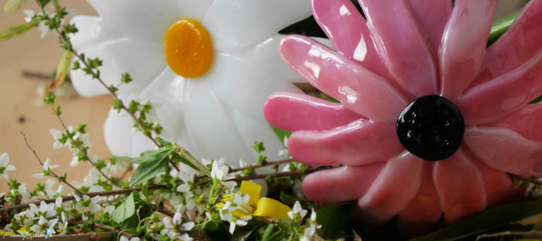 My Fused Glass Daisy and Coneflower Laying on Table @FanningSparks