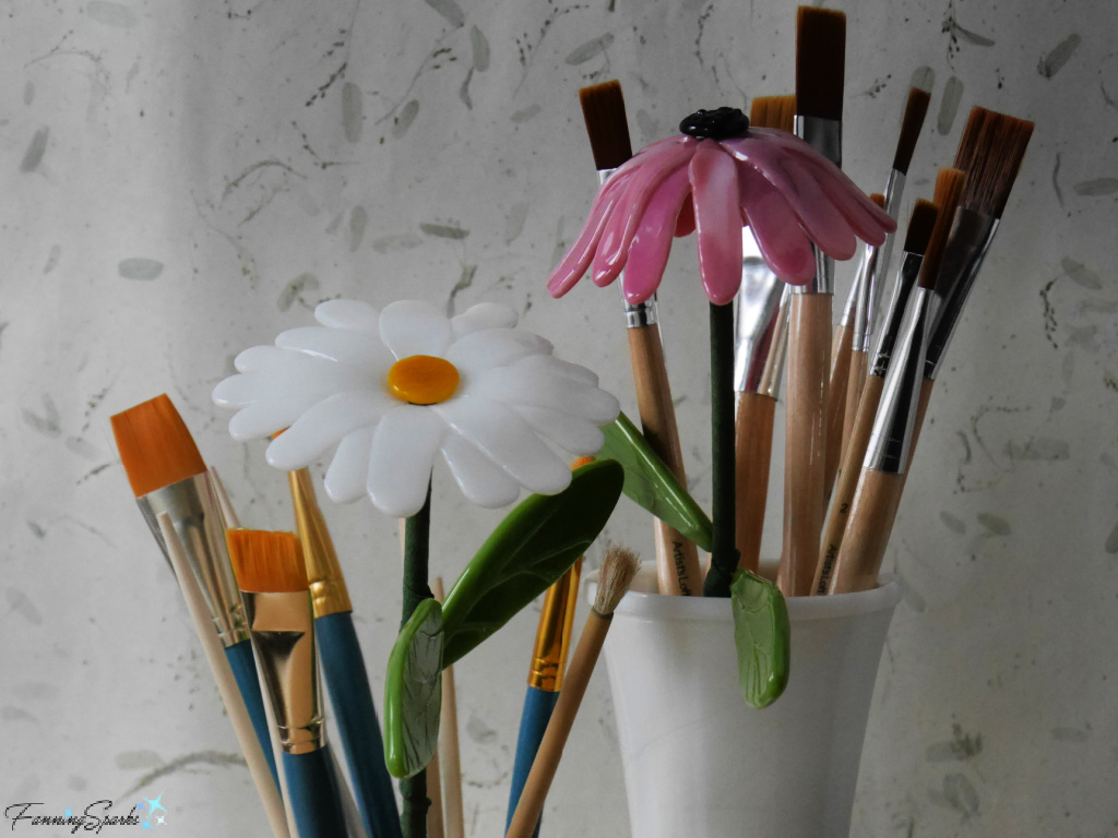 My Fused Glass Daisy and Coneflower with Paintbrushes   @FanningSparks