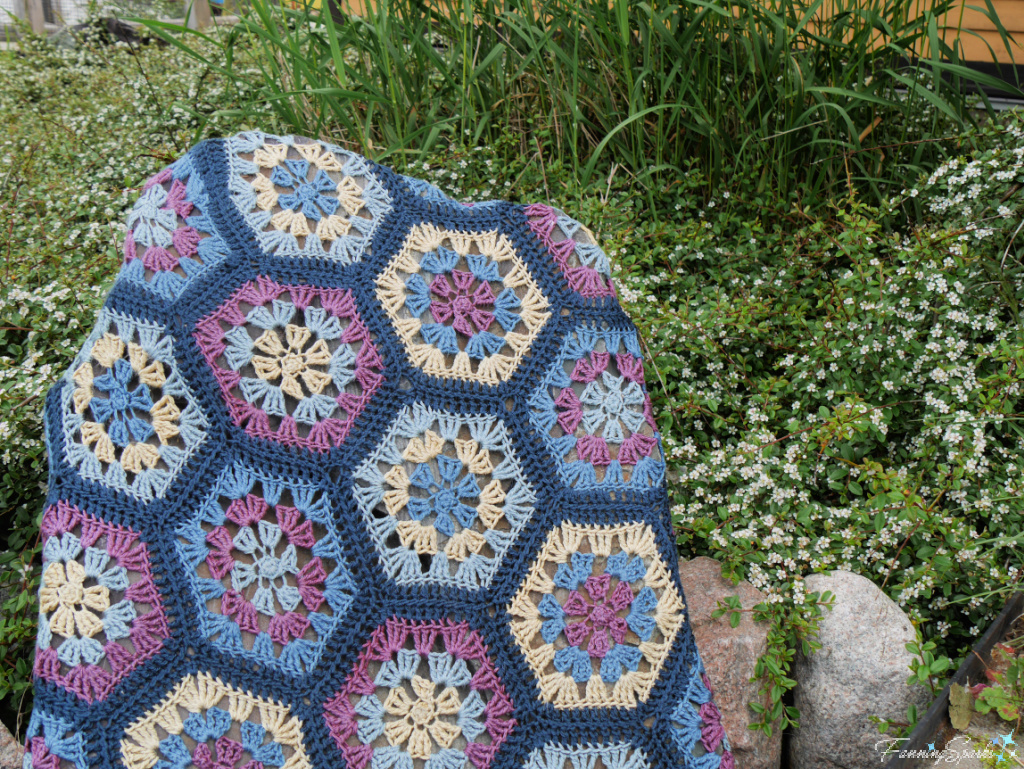 Rock Covered in Granny Hexagon Crochet Yarn Bomb in Quidi Vidi Newfoundland   @FanningSparks   