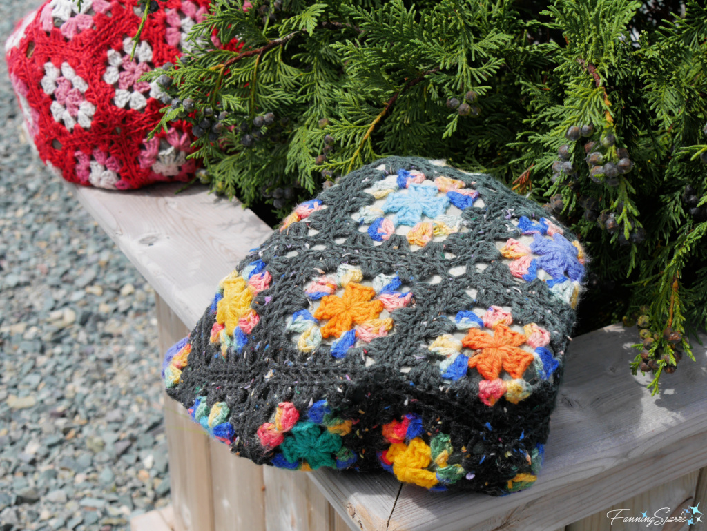 Rocks Covered in Granny Square Crochet Yarn Bombs in Quidi Vidi Newfoundland   @FanningSparks   