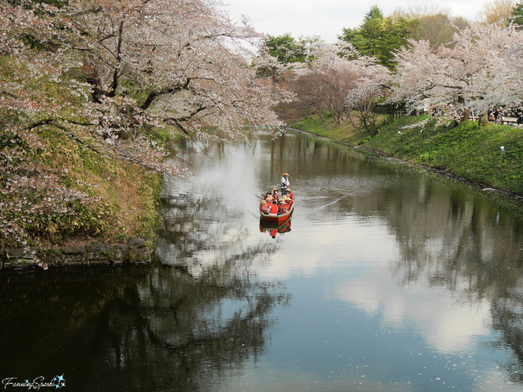 Tour Boat with Clouds Reflected in Hirosaki Castle Moat Japan   @FanningSparks   