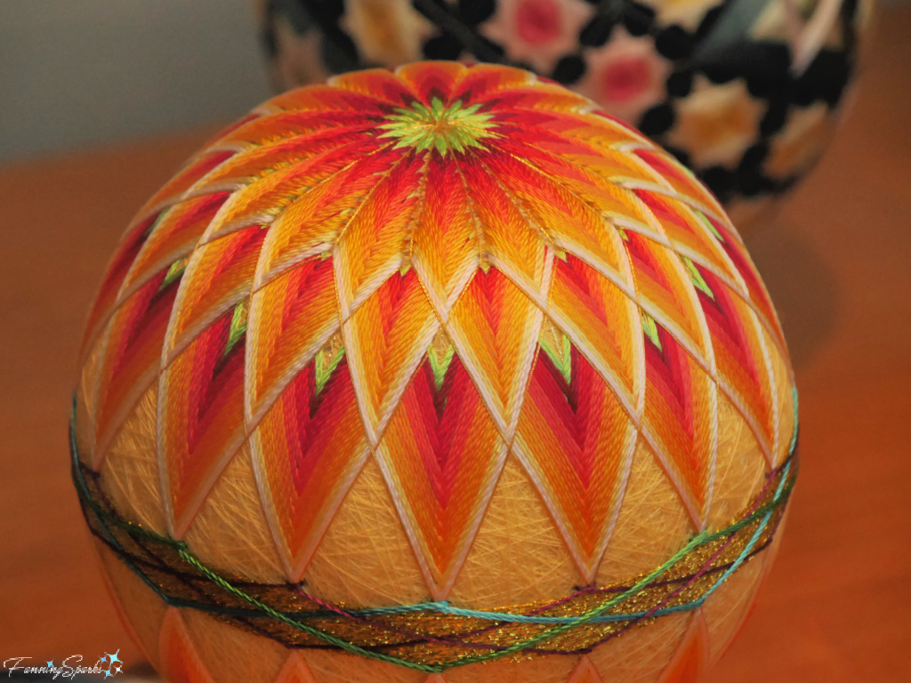 Orange and Yellow Chrysanthemum Pattern Temari by Kaga Temari Mariya   @FanningSparks