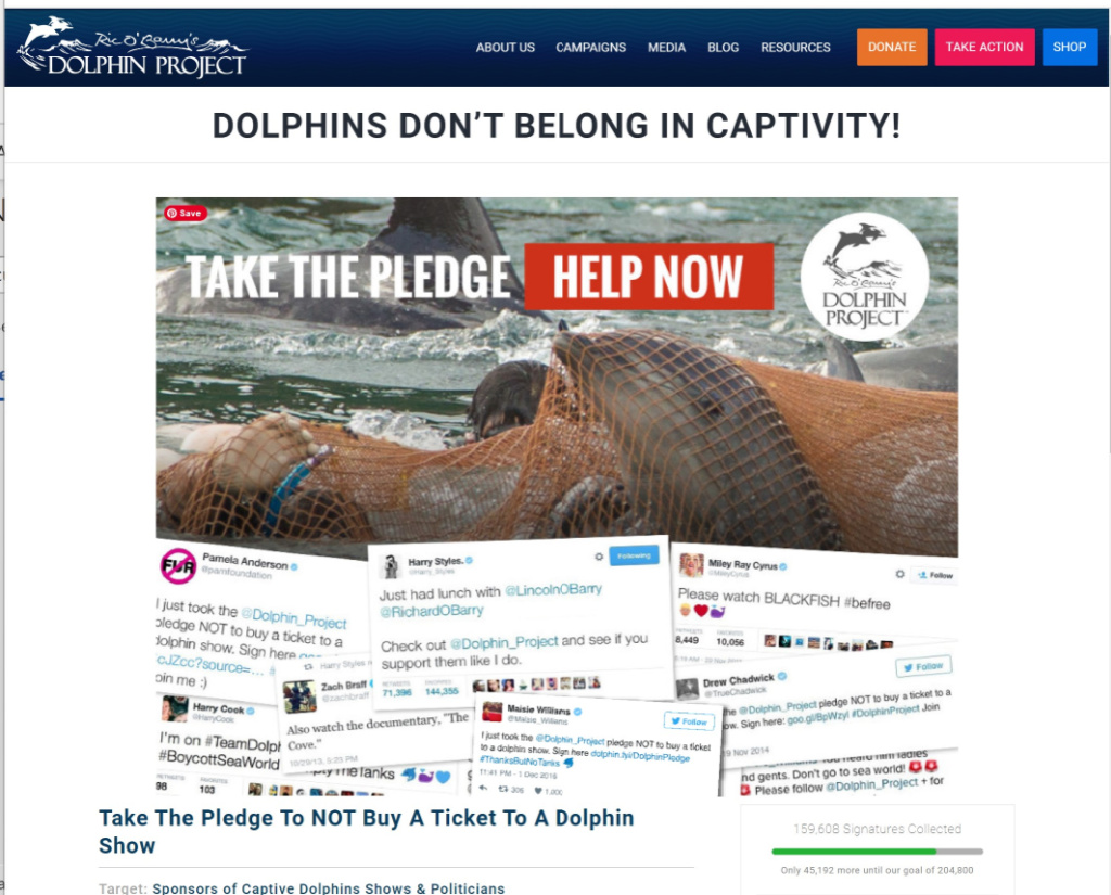 Take the Pledge - Ric O'Barry's Dolphin Project - Screenshot Apr 2024   @FanningSparks