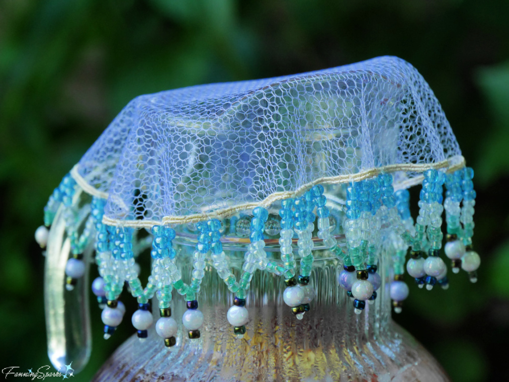 Alfresco Dining Beaded Cover on Glass Pitcher Closeup   @FanningSparks