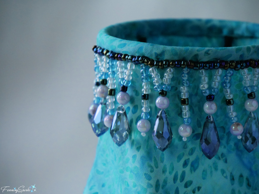 Beaded Trim Along Top Ring of Upcycled Accent Lamp Shade   @FanningSparks