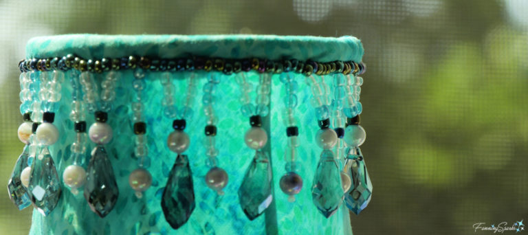 Beaded Trim on Upcycled Accent Lamp @FanningSparks